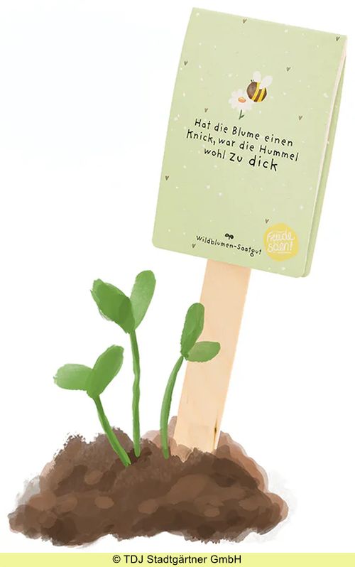 Saatgruß 'Hat die Blume einen Knick, war die Hummel wohl zu dick'